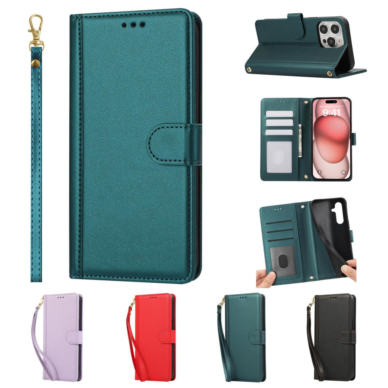 Folio Case iPhone 16 Pro Max Leather Wallet Cover Line Apple ProMax Folio Case iPhone 16 Pro Max Leather Wallet Cover Line Apple ProMax
